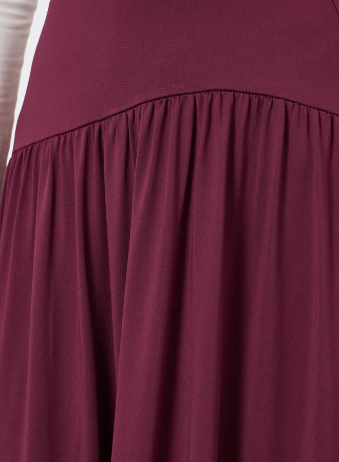 Styli Women Burgundy Pleated A-Line Maxi Skirt - Image 3